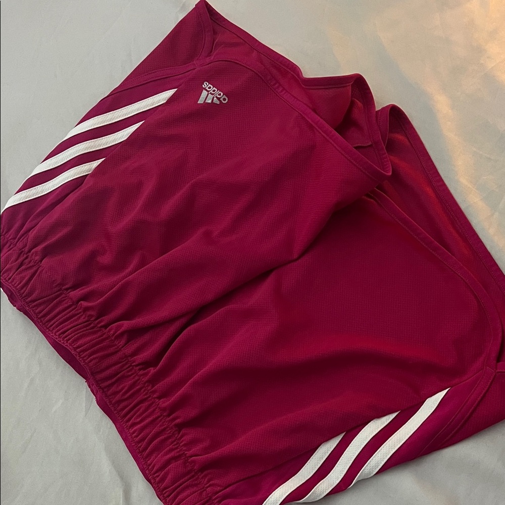 Adidas Burgundy Sports Shorts with White Stripes